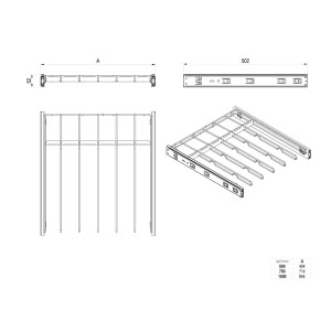 Rysunek techniczny: t.b.t. do szafy, różne widoki i wymiary.