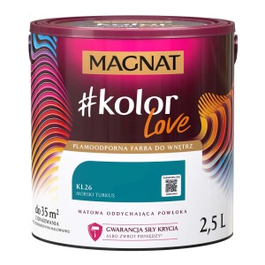 MAGNAT Farba do wnętrz #kolor Love, odcień morski turkus, 2,5L. Kolorowe farby do ścian.