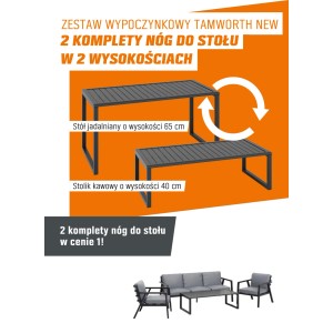 Komplet mebli wypoczynkowych TAMWORTH NEW antracyt 4-częściowy