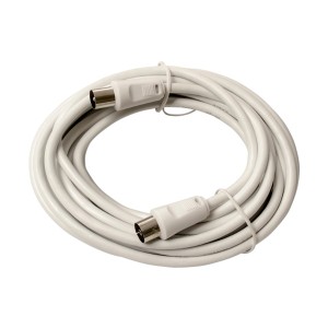 Zwinięty biały kabel koncentryczny z wtykami F.