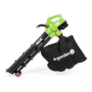 Akumulatorowy odkurzacz/dmuchawa do liści z workiem, zielono-czarny.