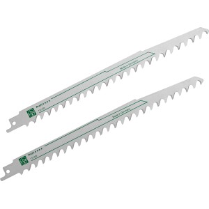 Dwa brzeszczoty LUX Comfort do piły szablastej do świeżego drewna, grube zęby.