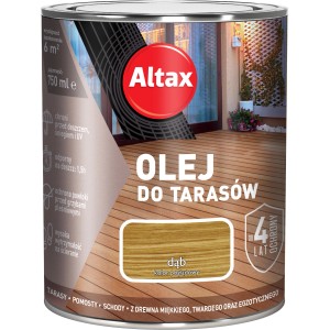 Olej do tarasów Altax, odcień dąb, puszka 750ml. Olej do drewna na tarasy, chroni przed warunkami atmosferycznymi i promieniowaniem UV.