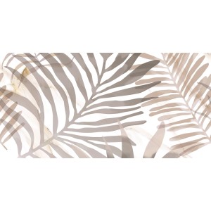 Płytka dekoracyjna z abstrakcyjnym wzorem liści palmowych w odcieniach beżu i szarości.