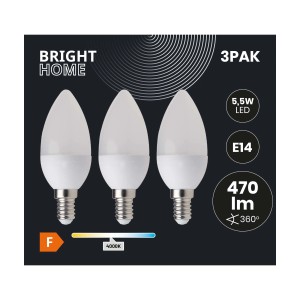Zestaw 3 żarówek LED E14 w kształcie świeczki, 5,5W, 470 lumenów, 4000K, neutralna biel.