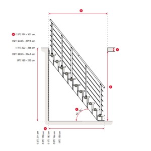Rysunek techniczny schodów wewnętrznych t.b.t. z wymiarami.