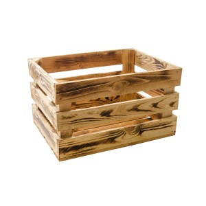 Drewniana skrzynka do dekoracji ogrodu, opalane drewno, idealna do przechowywania lub jako kwietnik.