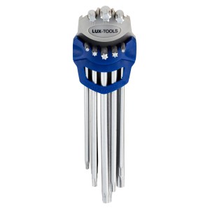 Zestaw kluczy trzpieniowych LUX TX, 8-częściowy z uchwytem. Wersja Comfort do śrub Torx.