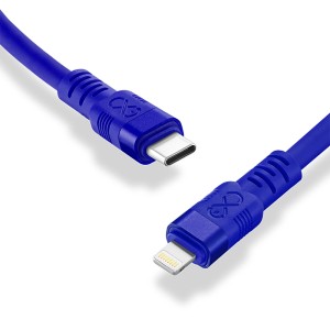 Niebieski kabel do ładowania t.b.t. z USB-C i złączem Lightning do akcesoriów do telefonów komórkowych.