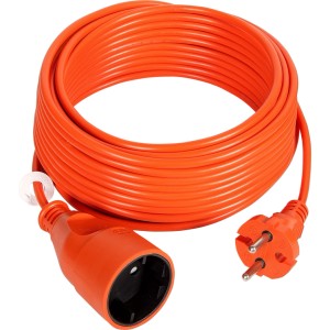 Pomarańczowy przedłużacz bębnowy z wtyczką i gniazdem.