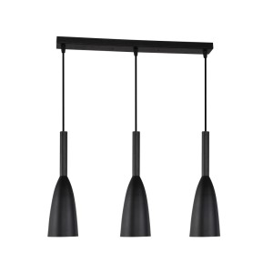 Czarna lampa wisząca t.b.t. z trzema kloszami, nowoczesny design dla nowych trendów.