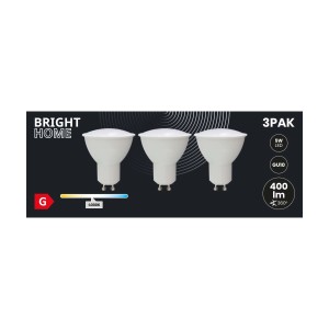 Zestaw 3 żarówek LED GU10 Bright Home, 5W, 400lm, 4000K, klasa energetyczna G.
