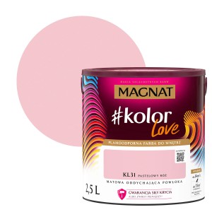 MAGNAT Farba do wnętrz #kolor Love, Pastelowy Róż, puszka 2,5L. Kolorowe farby do ścian.
