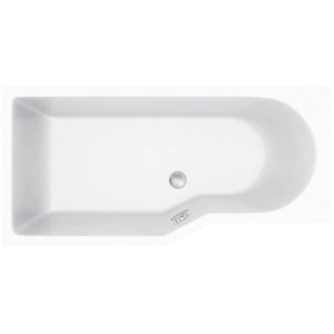 Prostokątna wanna z góry, biała wanna z zaokrąglonym końcem i odpływem.