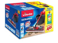Vileda Zestaw ULTRAMAX mop płaski z wiadrem z wyciskaczem + Ajax 1l