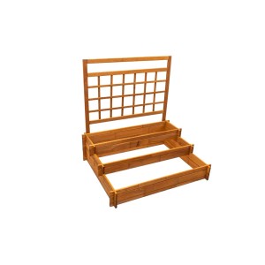 Trójpoziomowa drewniana grządka podwyższona z kratką do ogrodu lub na taras.