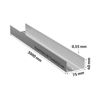 Profil Knauf UW 75x40x0,55 mm, długość 3000 mm, do konstrukcji ramowych.