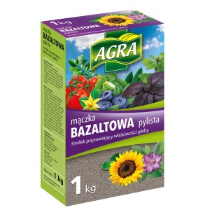 Mączka bazaltowa AGRA 1kg do poprawy gleby w ogrodzie.