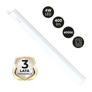Biała lampa podszafkowa LED z włącznikiem, 4W, 400lm, 4000K.