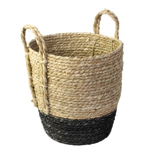 Ręcznie pleciona osłonka/koszyk na zioła, góra w naturalnym kolorze, dół czarny.