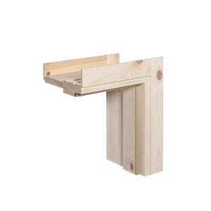 Ościeżnica drzwiowa t.b.t. z jasnego drewna, widok szczegółowy.