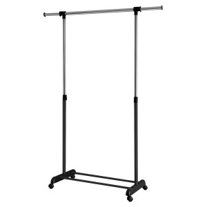 Regulowany wieszak na ubrania z kółkami do organizacji garderoby.