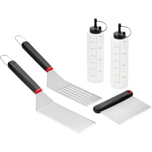 Jamestown Plancha zestaw do grillowania, 5 elementów: łopatki, butelki na olej. Akcesoria do grillowania ze stali nierdzewnej do grillów Plancha.