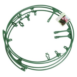 3-częściowy zestaw regulowanych, zielonych, plastikowych pierścieni podtrzymujących rośliny ogrodowe.