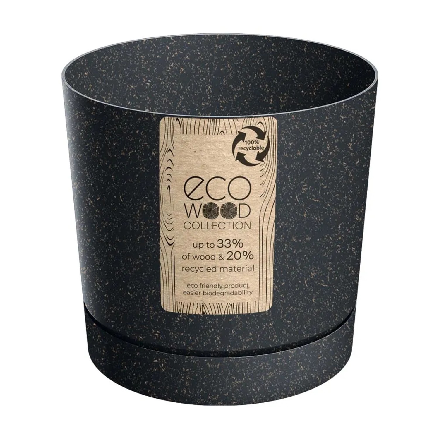 Prosperplast Doniczka Tubo P Wood antracyt - 11 cm