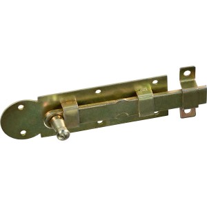 Żółty ocynkowany rygiel okienny z gałką, 100x30 mm, do zabezpieczania okien.