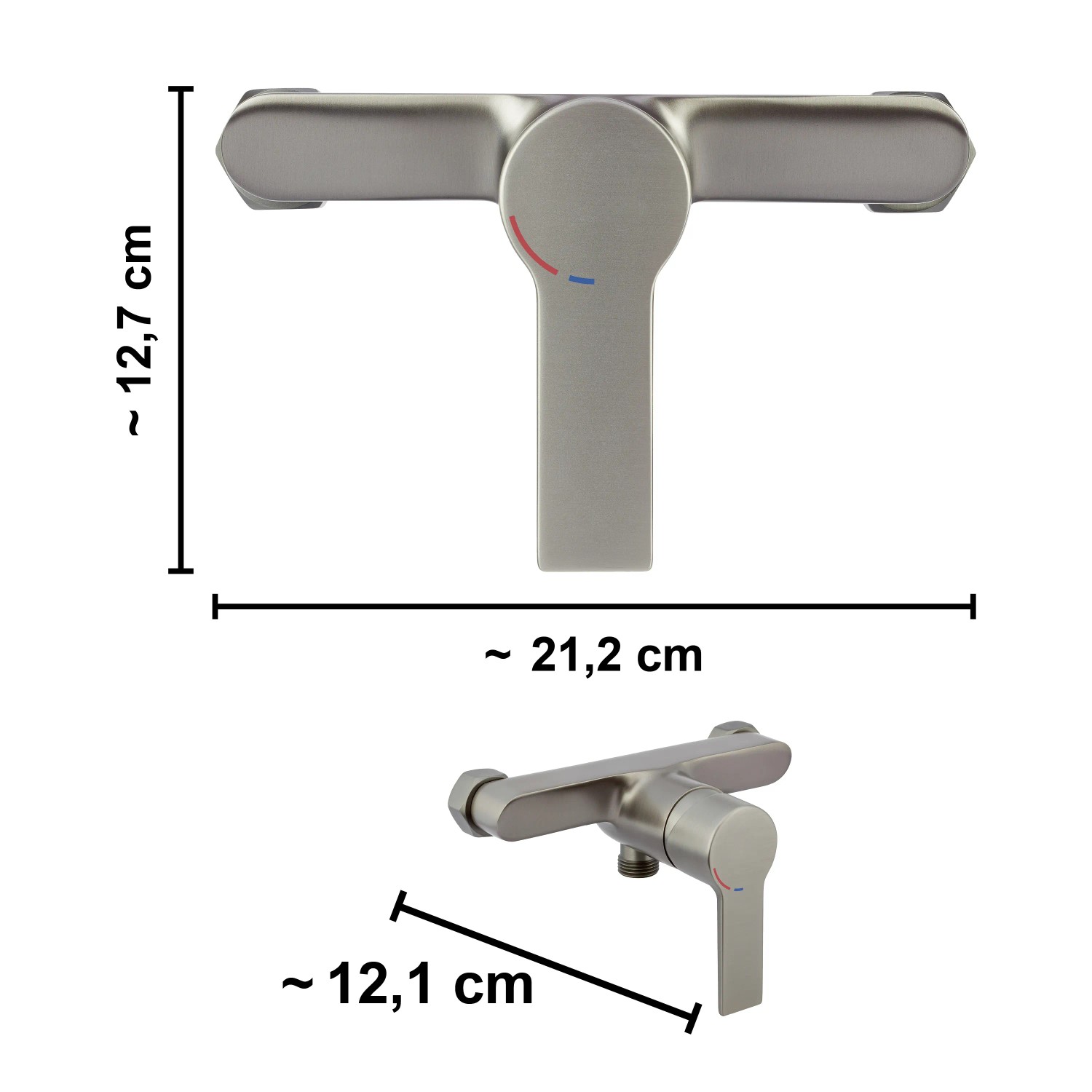 Bateria prysznicowa jednouchwytowa Bisenzio w kolorze gunmetal z wymiarami.