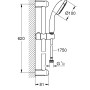 Rysunek techniczny: Zestaw prysznicowy Grohe QuickFix Vitalio Go 100 chrom z wymiarami.