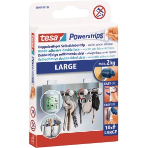 Tesa Powerstrips Large, 10 sztuk, mocny uchwyt bez wiercenia i usuwanie bez śladów.