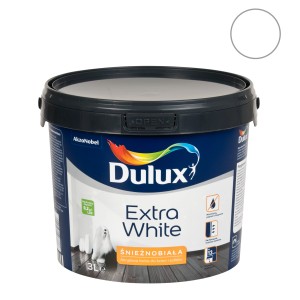 Wiadro białej farby do ścian Dulux Extra White, do wnętrz.