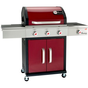 Landmann Triton PTS 3.1 Bordeaux grill gazowy z 3 palnikami, palnikiem bocznym i szafką.