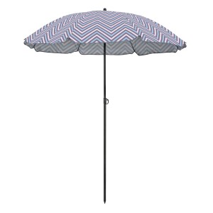 Parasol balkonowy z niebiesko-białym wzorem zygzak. Idealny na małe przestrzenie.