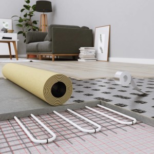 Rolka podkładu t.b.t. pod panele laminowane i parkiet na ogrzewanie podłogowe.