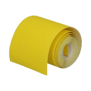 Żółta rolka ścierna LUX, 93 mm x 5 m, ziarnistość K240, do obróbki drewna.