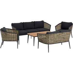 t.b.t. Zestaw mebli ogrodowych z sofą, fotelami i stołem.