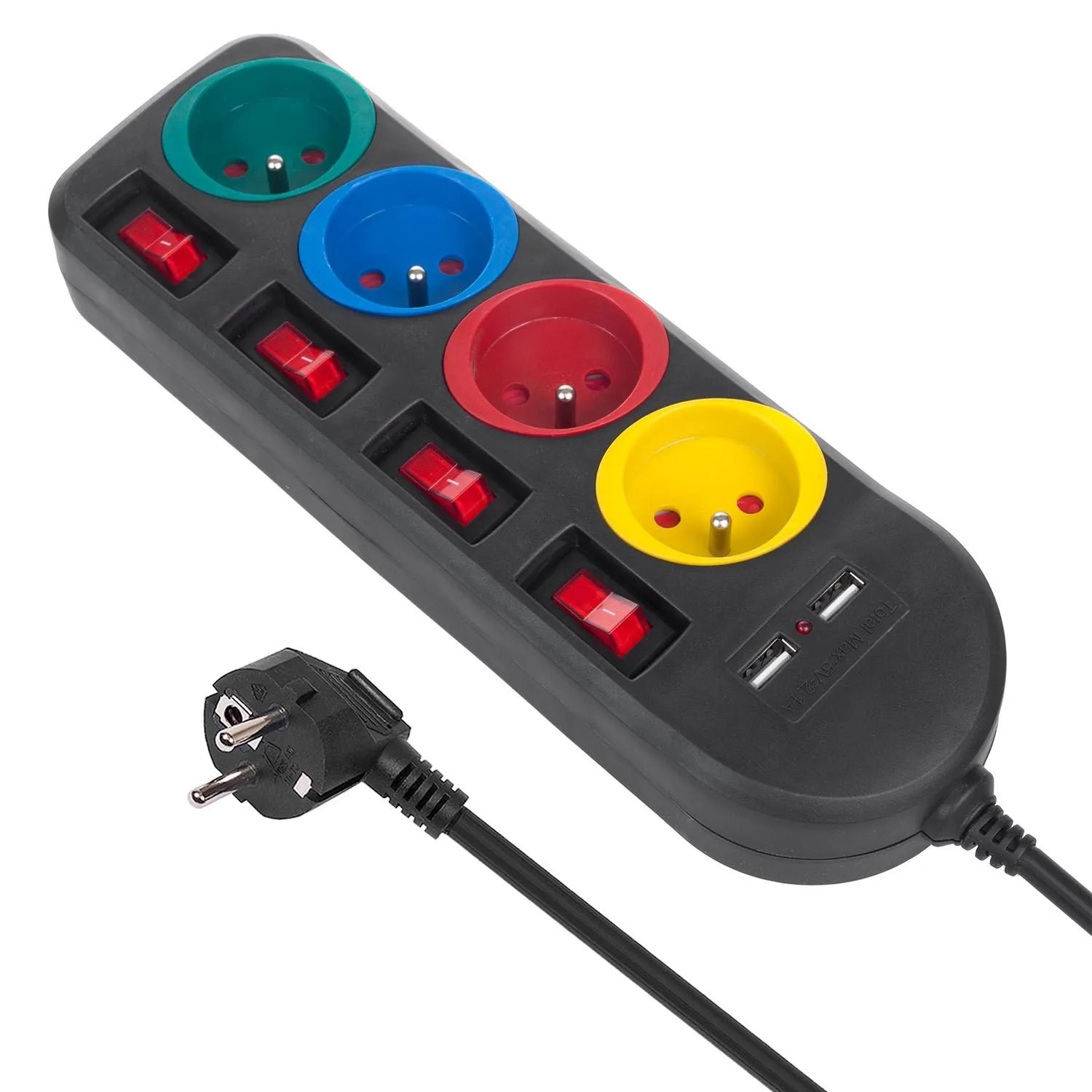 Maclean Listwa zasilająca MCE229 B 4 gniazda 2P+Z + 2xUSB 1,5 m, czarna