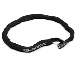 Czarna blokada rowerowa Gerda t.b.t., łańcuch z osłoną z tkaniny.