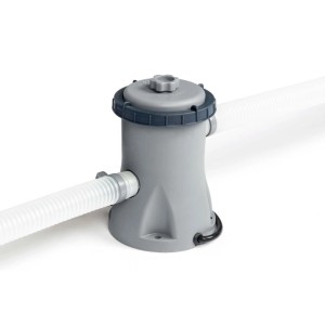 Szara pompa basenowa z przyłączem węża do czystej wody.