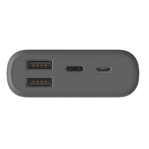 Szary power bank t.b.t. z portami USB i USB-C do akcesoriów do telefonów komórkowych.