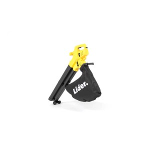 Żółto-czarny odkurzacz/dmuchawa do liści z workiem.