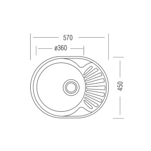 Rysunek techniczny zlewozmywaka t.b.t. ze stali nierdzewnej z wymiarami.