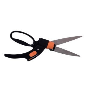Nożyce do trawy Fiskars Servo-System GS42 do precyzyjnych krawędzi trawnika, z obrotową głowicą tnącą.