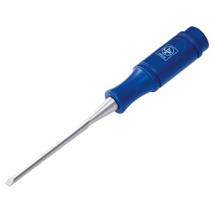 Dłuto LUX Classic, 6 mm, z niebieską plastikową rączką do obróbki drewna.