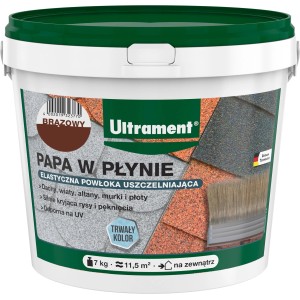 Wiadro bitumicznej powłoki dachowej Ultrament, brązowe. Płynna papa do dachów, ścian i ogrodzeń.