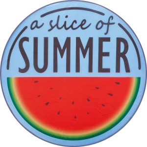 Okrągły koc plażowy z motywem arbuza i napisem "A Slice of Summer".