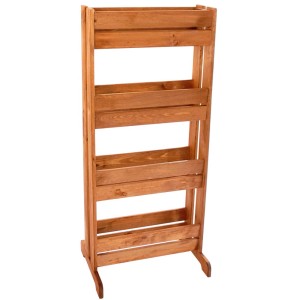 Drewniany kwietnik z trzema półkami na rośliny i kwiaty.